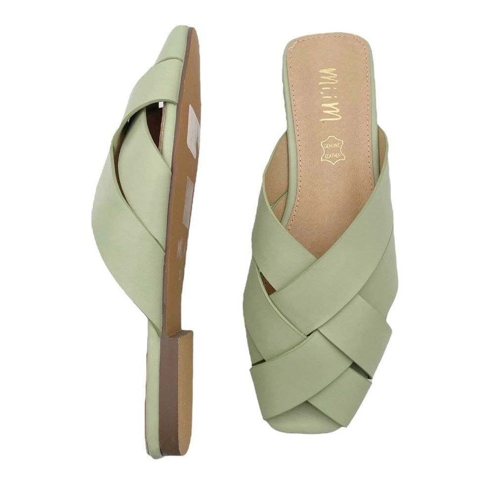 NEW Mi.iM Reece Woven Leather Mint Green Pistachio Open Toe Slide Size 7.5 NWOB